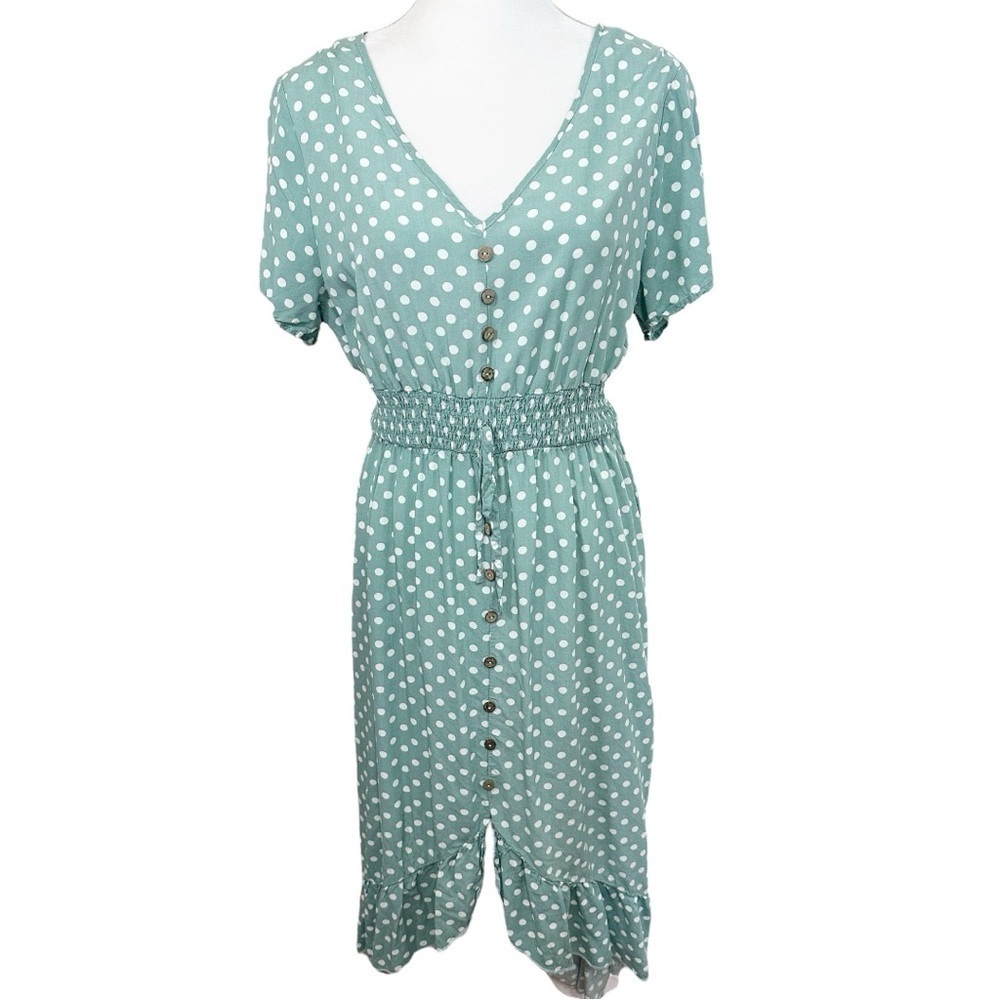 🌸NEW! Seafoam Greem Polka Dot Spring Dress- High Low- Size L